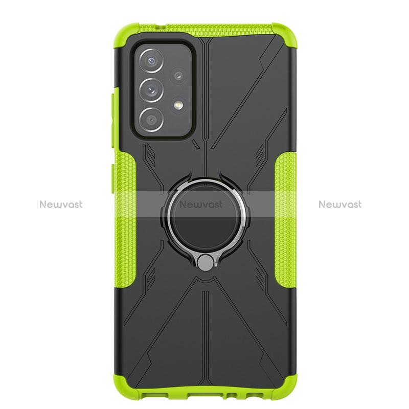 Silicone Matte Finish and Plastic Back Cover Case with Magnetic Finger Ring Stand JX1 for Samsung Galaxy A52 4G Green