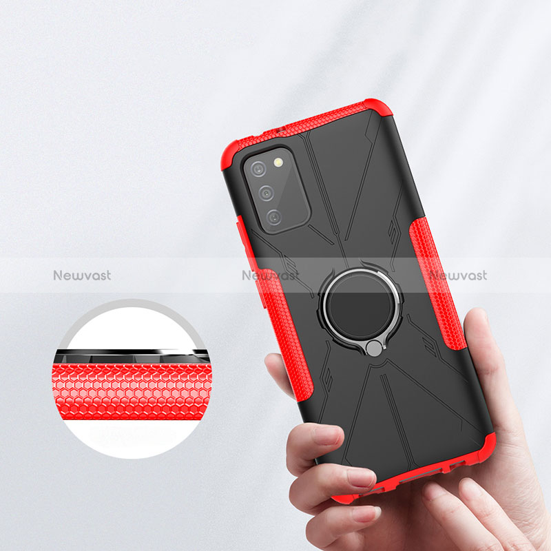 Silicone Matte Finish and Plastic Back Cover Case with Magnetic Finger Ring Stand JX1 for Samsung Galaxy F02S SM-E025F