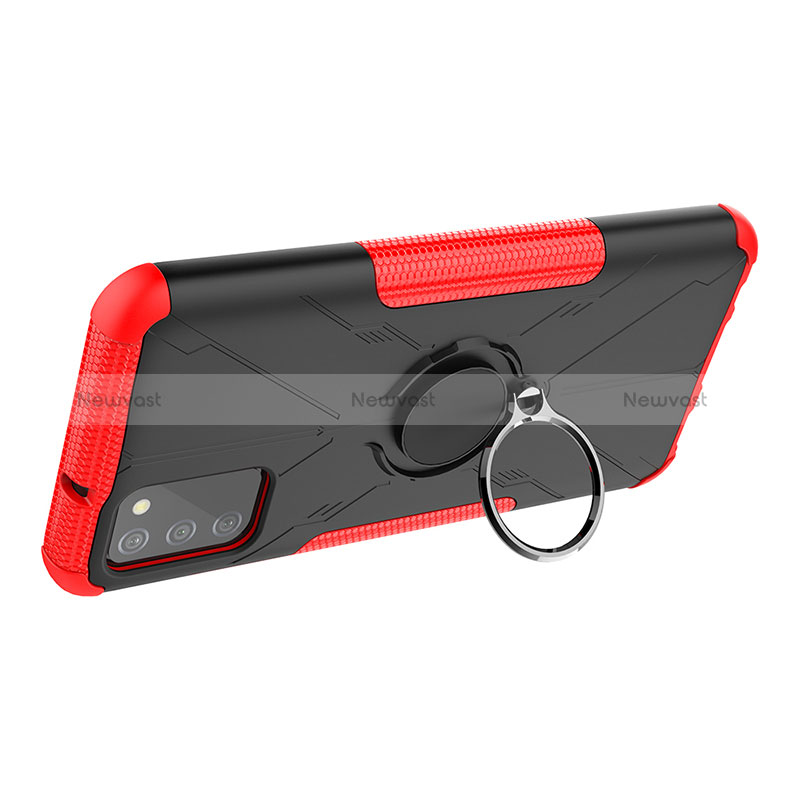 Silicone Matte Finish and Plastic Back Cover Case with Magnetic Finger Ring Stand JX1 for Samsung Galaxy F02S SM-E025F