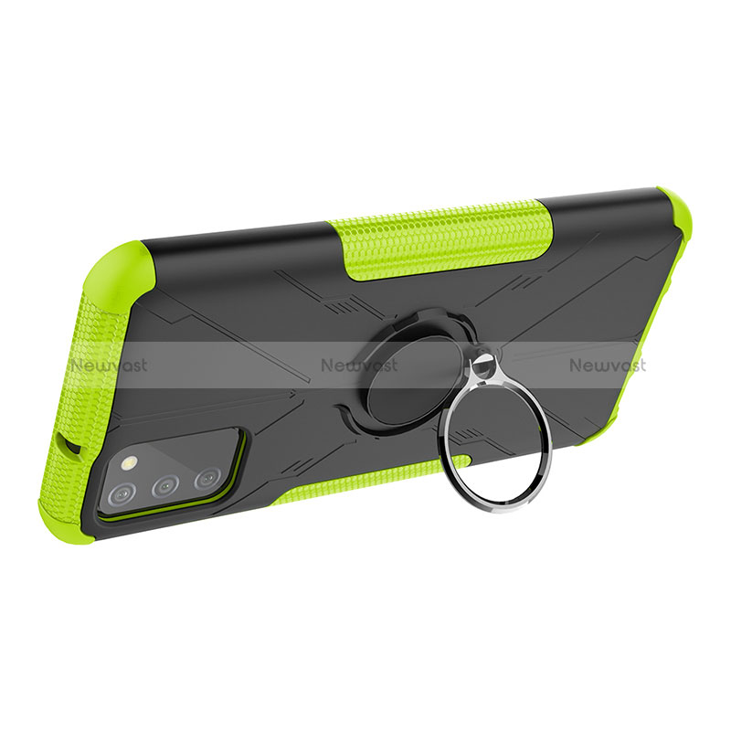Silicone Matte Finish and Plastic Back Cover Case with Magnetic Finger Ring Stand JX1 for Samsung Galaxy F02S SM-E025F