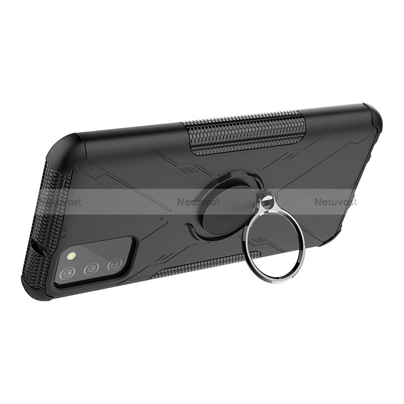 Silicone Matte Finish and Plastic Back Cover Case with Magnetic Finger Ring Stand JX1 for Samsung Galaxy M02s