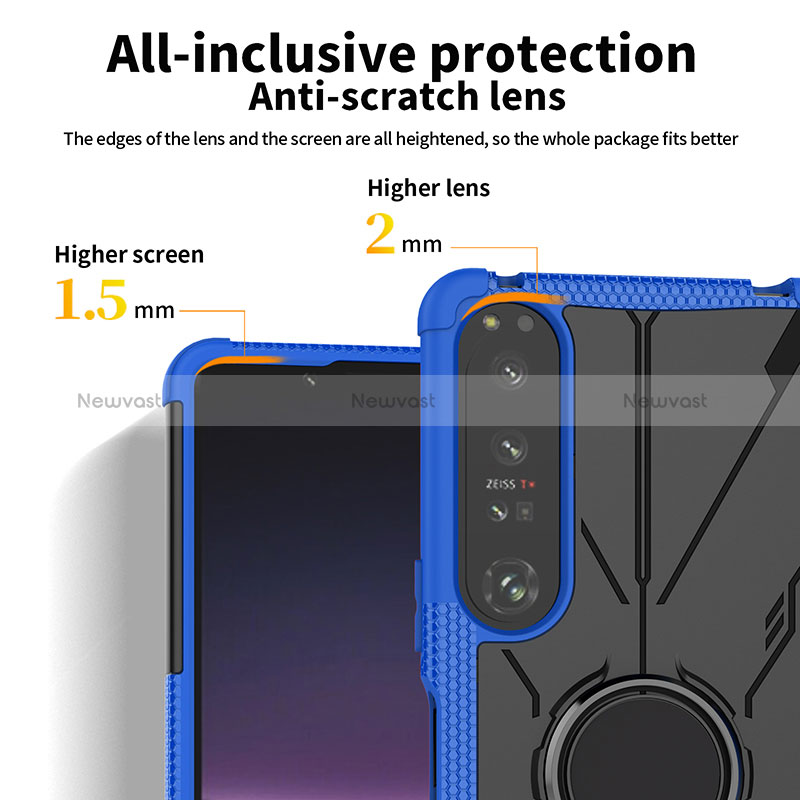 Silicone Matte Finish and Plastic Back Cover Case with Magnetic Finger Ring Stand JX1 for Sony Xperia 1 IV SO-51C