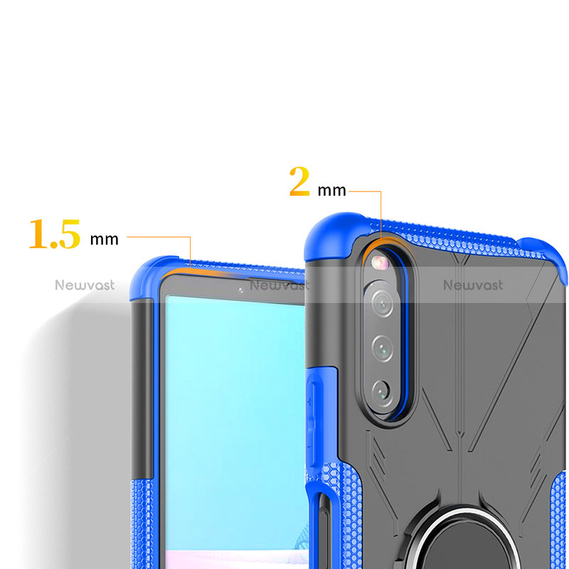 Silicone Matte Finish and Plastic Back Cover Case with Magnetic Finger Ring Stand JX1 for Sony Xperia 10 III Lite