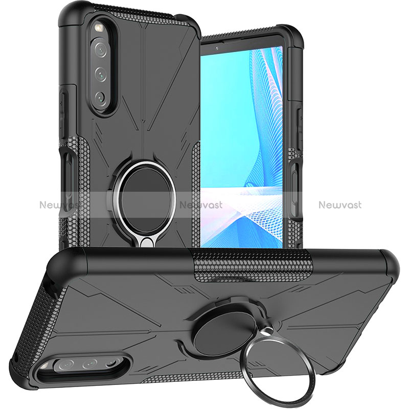 Silicone Matte Finish and Plastic Back Cover Case with Magnetic Finger Ring Stand JX1 for Sony Xperia 10 III Lite