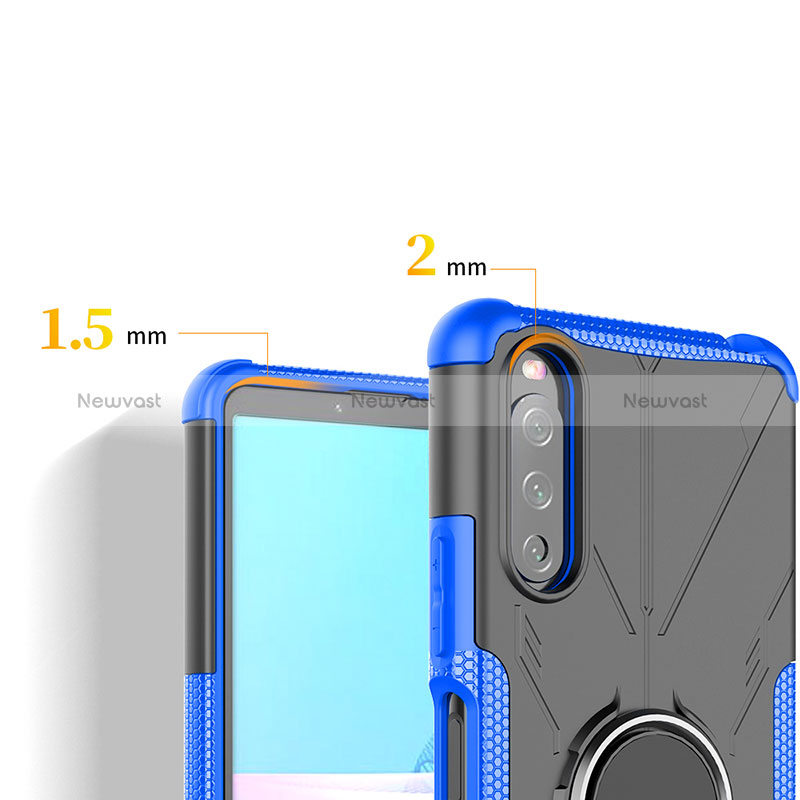 Silicone Matte Finish and Plastic Back Cover Case with Magnetic Finger Ring Stand JX1 for Sony Xperia 10 III SOG04