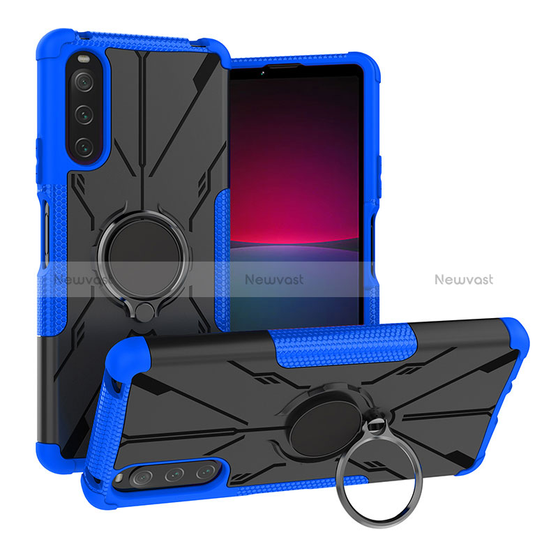 Silicone Matte Finish and Plastic Back Cover Case with Magnetic Finger Ring Stand JX1 for Sony Xperia 10 IV