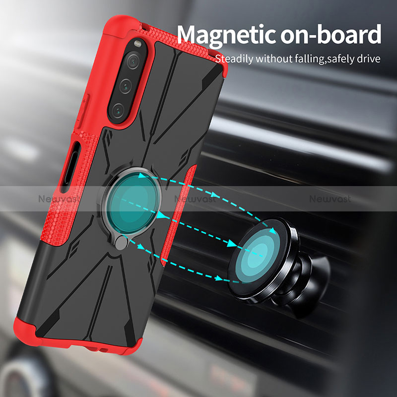 Silicone Matte Finish and Plastic Back Cover Case with Magnetic Finger Ring Stand JX1 for Sony Xperia 10 IV SO-52C