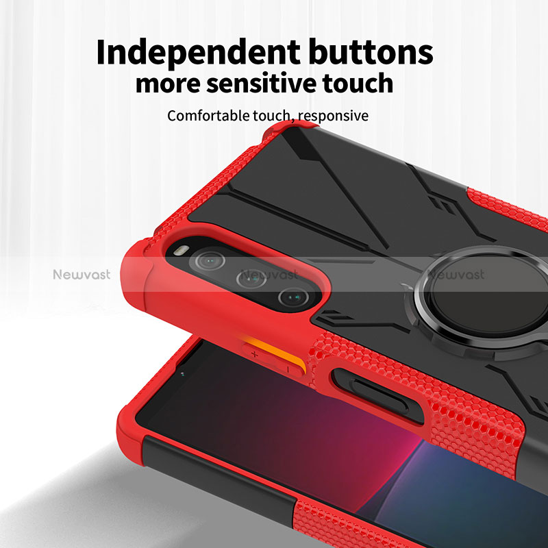 Silicone Matte Finish and Plastic Back Cover Case with Magnetic Finger Ring Stand JX1 for Sony Xperia 10 IV SO-52C