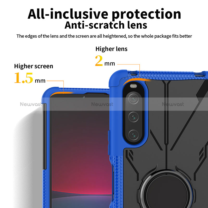 Silicone Matte Finish and Plastic Back Cover Case with Magnetic Finger Ring Stand JX1 for Sony Xperia 10 IV SO-52C