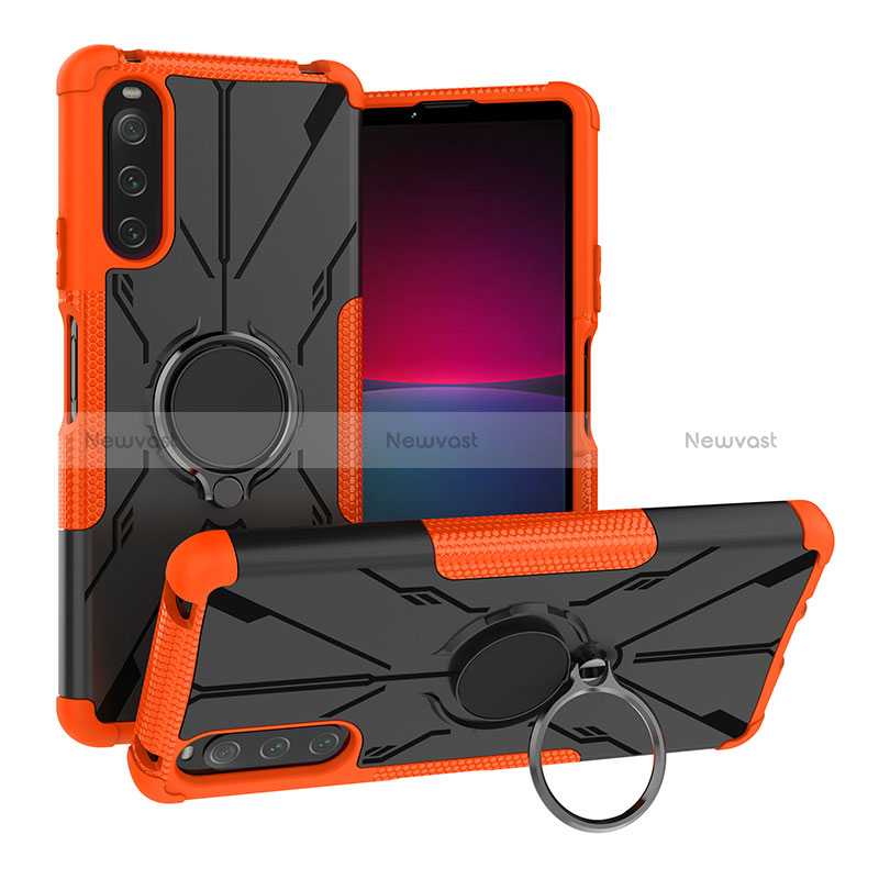 Silicone Matte Finish and Plastic Back Cover Case with Magnetic Finger Ring Stand JX1 for Sony Xperia 10 IV SOG07