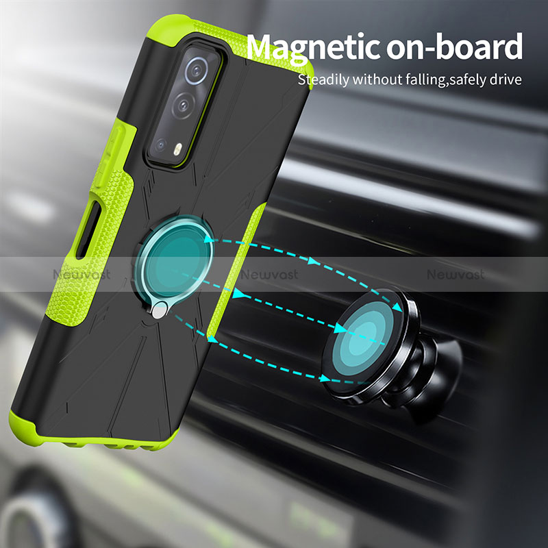 Silicone Matte Finish and Plastic Back Cover Case with Magnetic Finger Ring Stand JX1 for Vivo iQOO Z3 5G