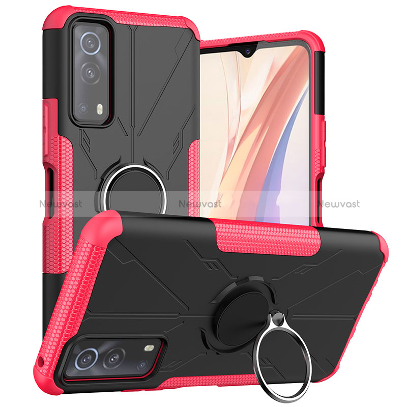 Silicone Matte Finish and Plastic Back Cover Case with Magnetic Finger Ring Stand JX1 for Vivo iQOO Z3 5G