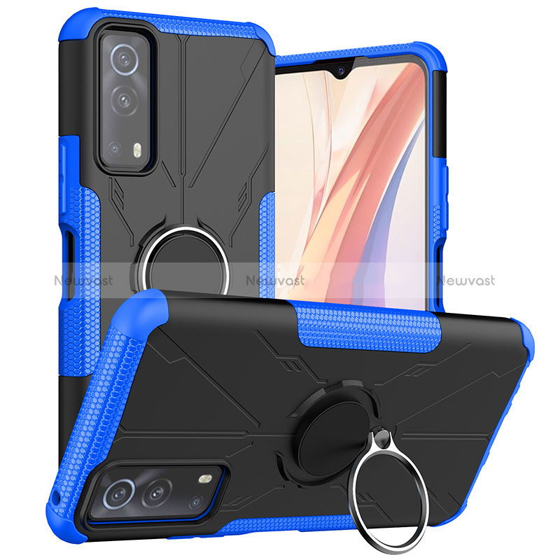 Silicone Matte Finish and Plastic Back Cover Case with Magnetic Finger Ring Stand JX1 for Vivo iQOO Z3 5G