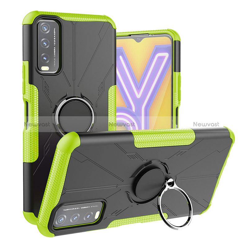 Silicone Matte Finish and Plastic Back Cover Case with Magnetic Finger Ring Stand JX1 for Vivo Y12A