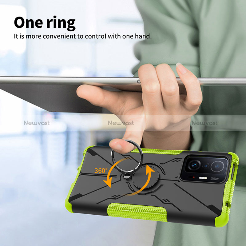 Silicone Matte Finish and Plastic Back Cover Case with Magnetic Finger Ring Stand JX1 for Xiaomi Mi 11T 5G