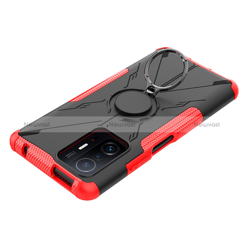 Silicone Matte Finish and Plastic Back Cover Case with Magnetic Finger Ring Stand JX1 for Xiaomi Mi 11T 5G