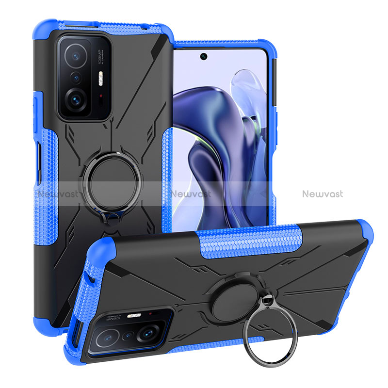 Silicone Matte Finish and Plastic Back Cover Case with Magnetic Finger Ring Stand JX1 for Xiaomi Mi 11T 5G