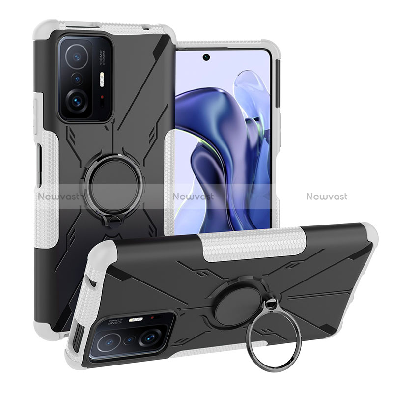 Silicone Matte Finish and Plastic Back Cover Case with Magnetic Finger Ring Stand JX1 for Xiaomi Mi 11T 5G