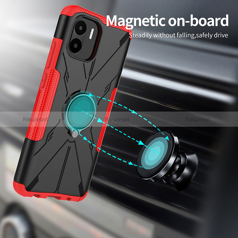 Silicone Matte Finish and Plastic Back Cover Case with Magnetic Finger Ring Stand JX1 for Xiaomi Poco C50