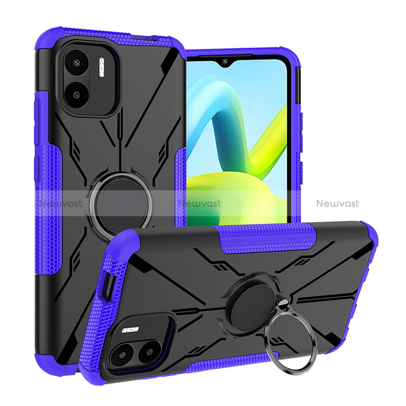 Silicone Matte Finish and Plastic Back Cover Case with Magnetic Finger Ring Stand JX1 for Xiaomi Poco C50