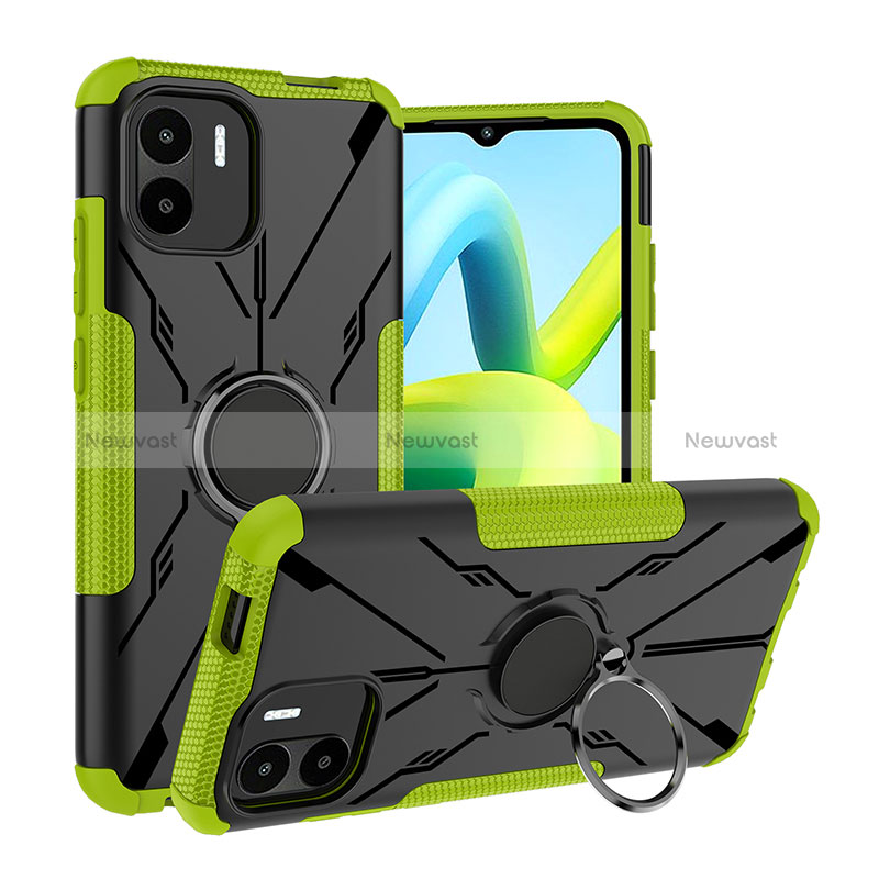 Silicone Matte Finish and Plastic Back Cover Case with Magnetic Finger Ring Stand JX1 for Xiaomi Poco C51 Green