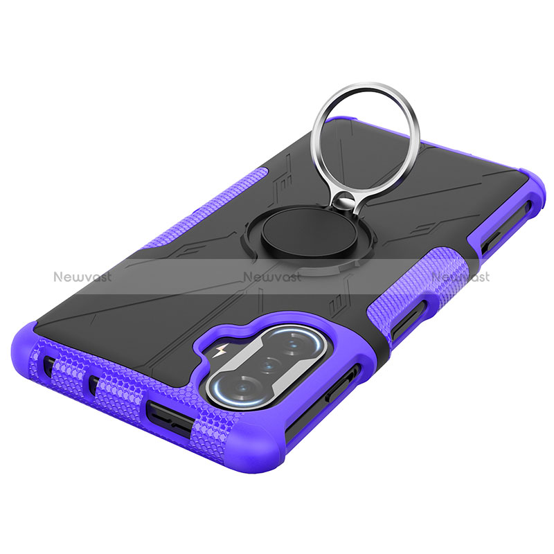 Silicone Matte Finish and Plastic Back Cover Case with Magnetic Finger Ring Stand JX1 for Xiaomi Poco F3 GT 5G