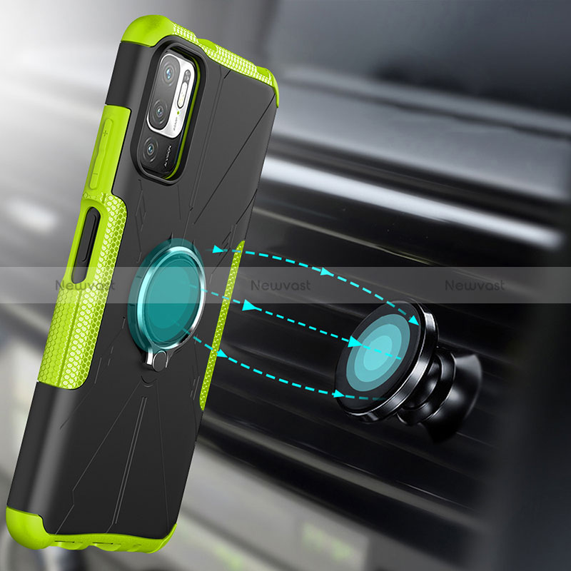 Silicone Matte Finish and Plastic Back Cover Case with Magnetic Finger Ring Stand JX1 for Xiaomi POCO M3 Pro 5G