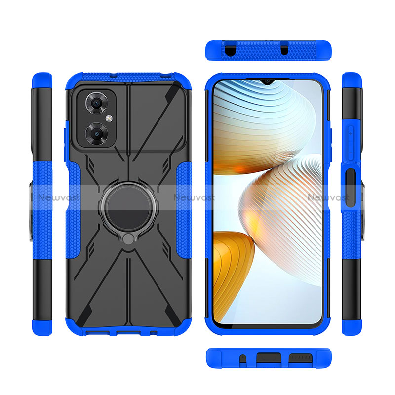 Silicone Matte Finish and Plastic Back Cover Case with Magnetic Finger Ring Stand JX1 for Xiaomi Poco M4 5G