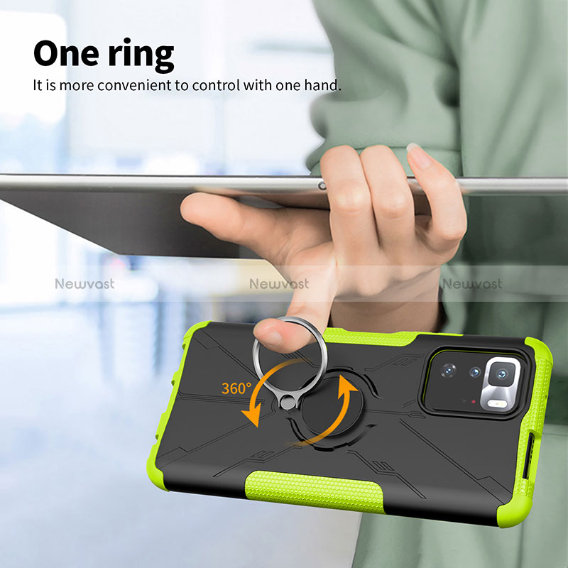 Silicone Matte Finish and Plastic Back Cover Case with Magnetic Finger Ring Stand JX1 for Xiaomi Poco X3 GT 5G