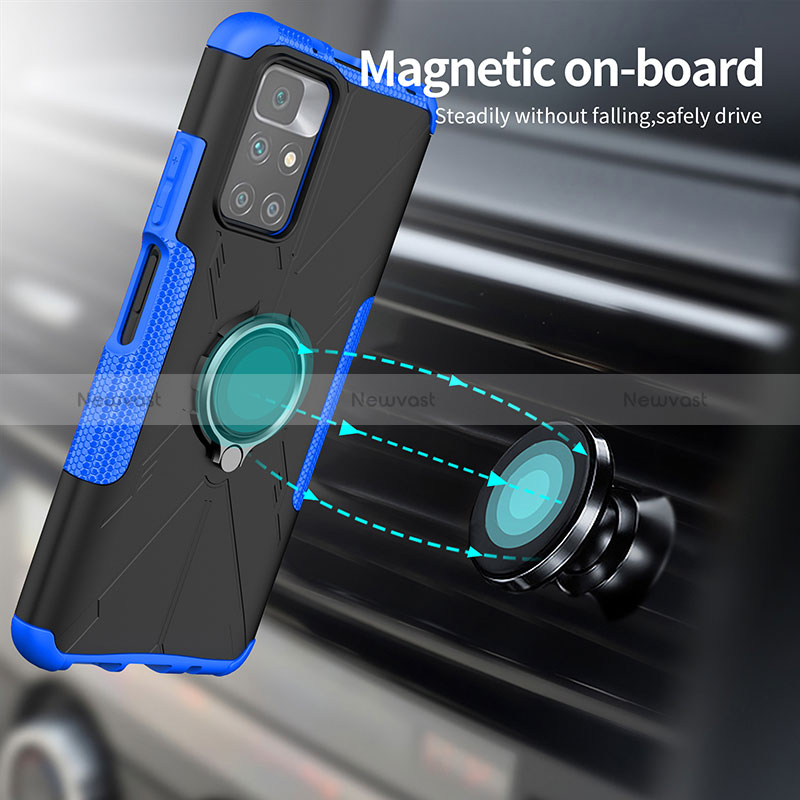 Silicone Matte Finish and Plastic Back Cover Case with Magnetic Finger Ring Stand JX1 for Xiaomi Redmi 10 (2022)