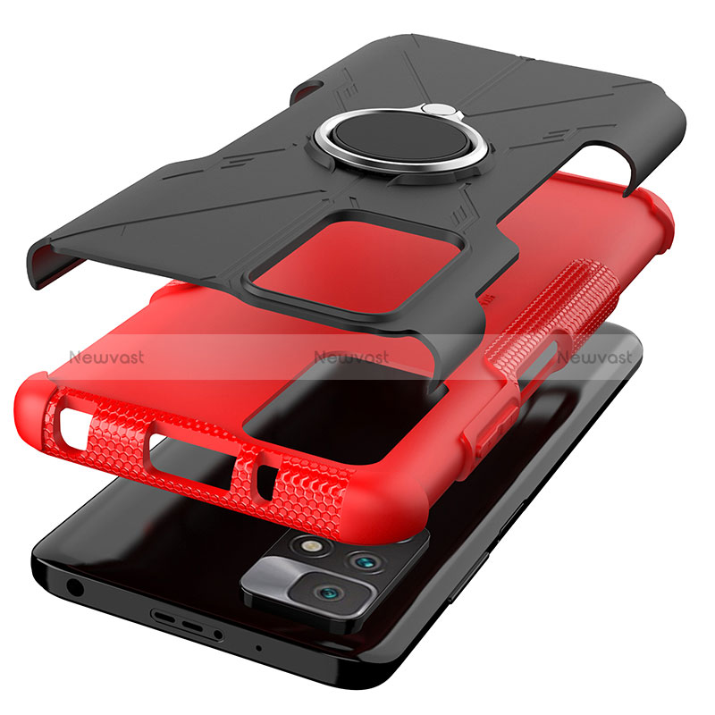 Silicone Matte Finish and Plastic Back Cover Case with Magnetic Finger Ring Stand JX1 for Xiaomi Redmi 10 (2022)