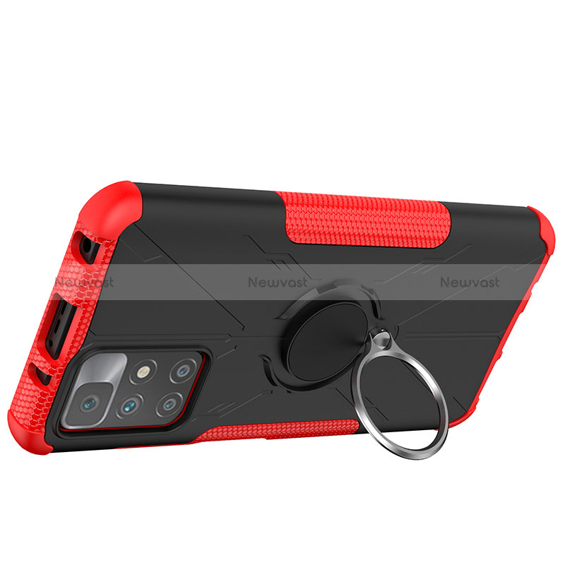 Silicone Matte Finish and Plastic Back Cover Case with Magnetic Finger Ring Stand JX1 for Xiaomi Redmi 10 (2022)