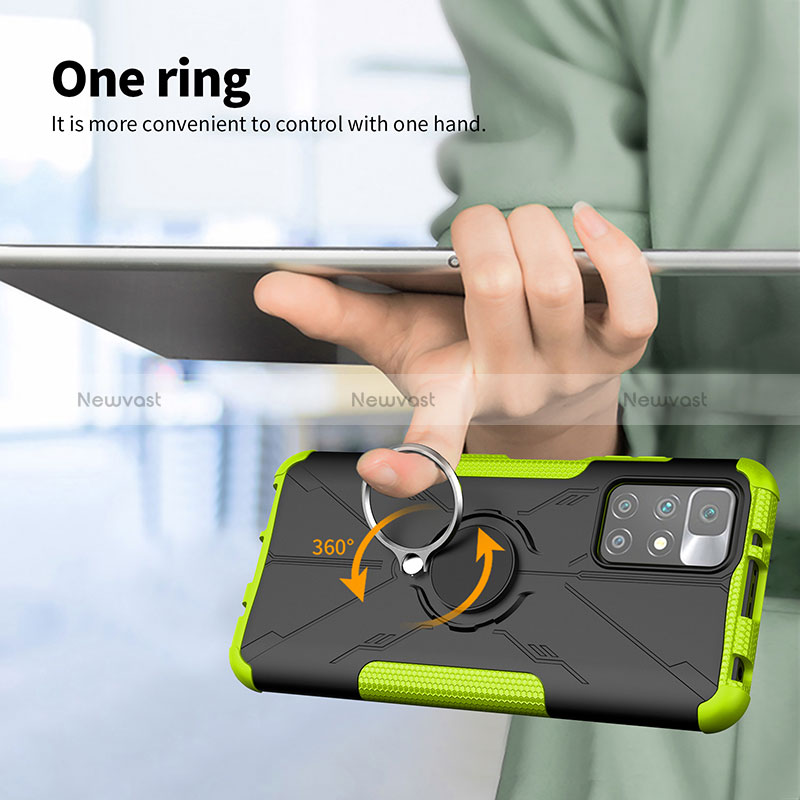 Silicone Matte Finish and Plastic Back Cover Case with Magnetic Finger Ring Stand JX1 for Xiaomi Redmi 10 4G