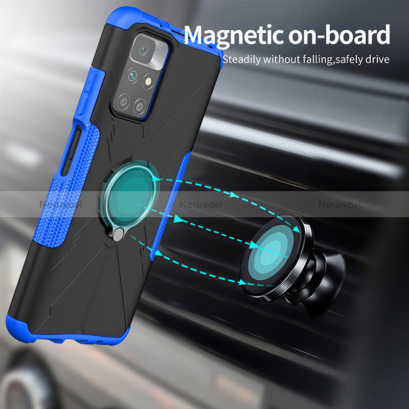 Silicone Matte Finish and Plastic Back Cover Case with Magnetic Finger Ring Stand JX1 for Xiaomi Redmi 10 4G