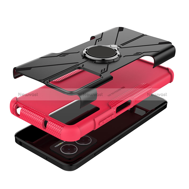 Silicone Matte Finish and Plastic Back Cover Case with Magnetic Finger Ring Stand JX1 for Xiaomi Redmi 10 5G