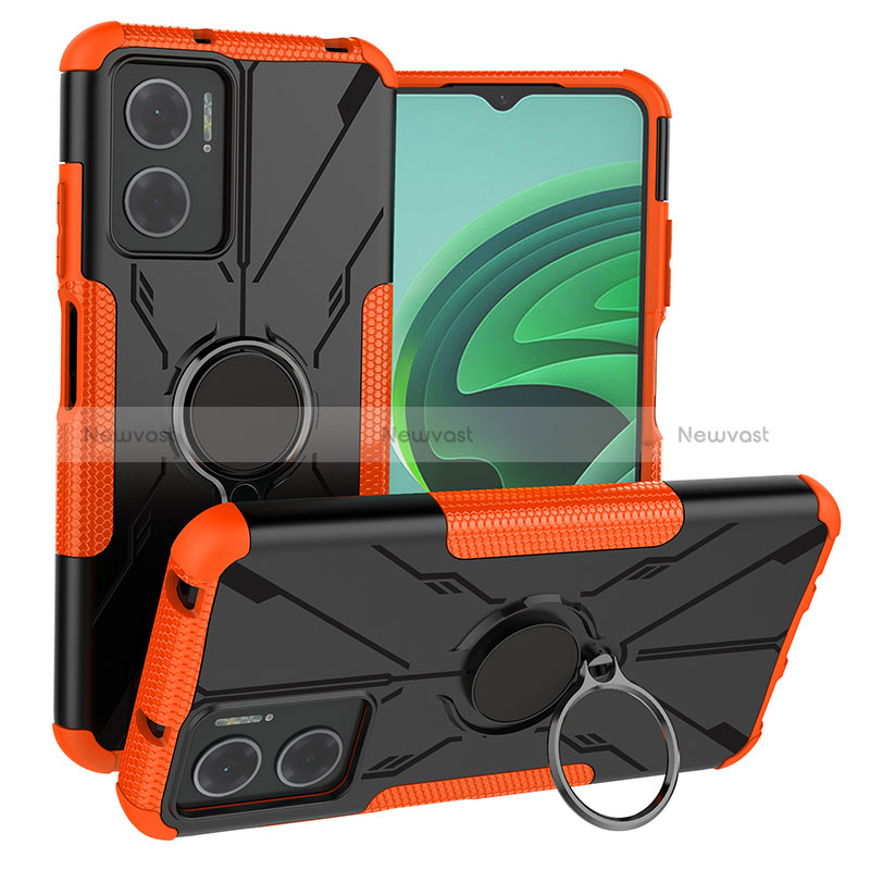 Silicone Matte Finish and Plastic Back Cover Case with Magnetic Finger Ring Stand JX1 for Xiaomi Redmi 10 5G Orange