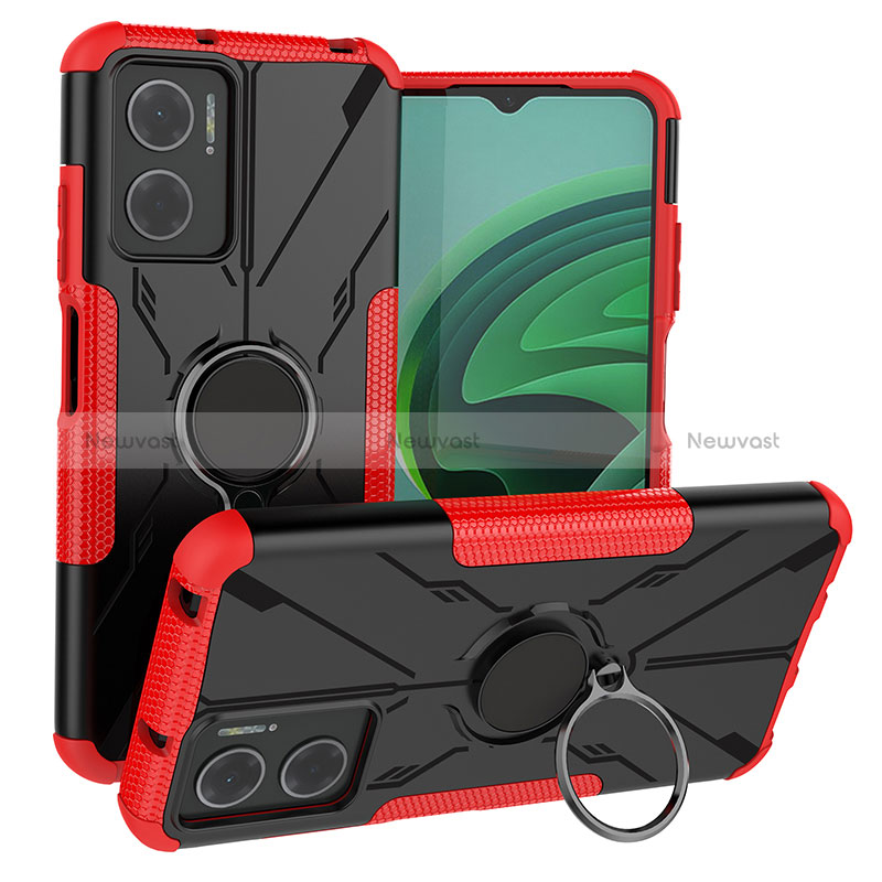 Silicone Matte Finish and Plastic Back Cover Case with Magnetic Finger Ring Stand JX1 for Xiaomi Redmi 10 5G Red