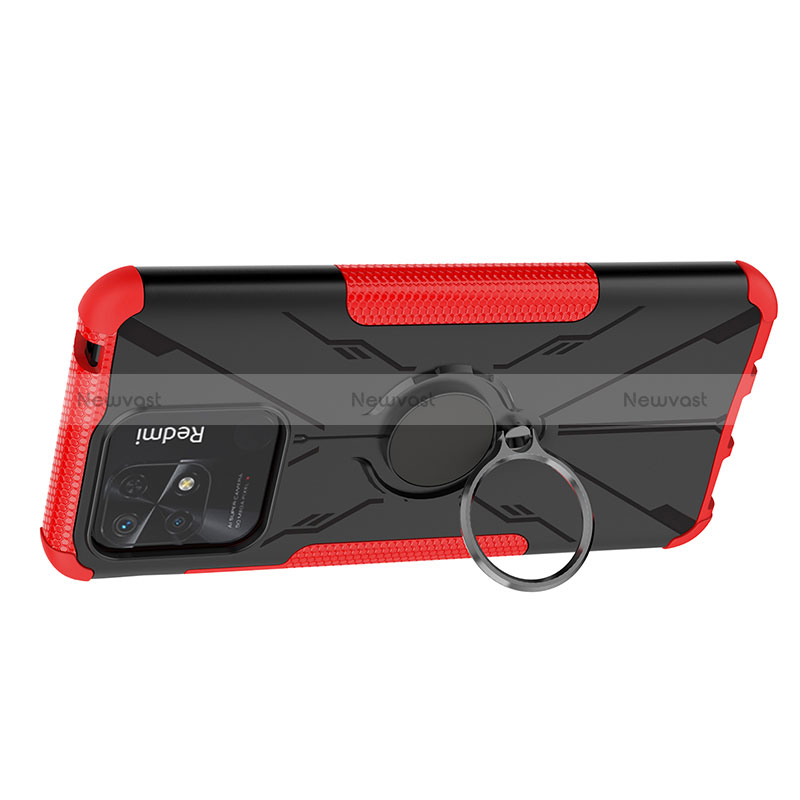 Silicone Matte Finish and Plastic Back Cover Case with Magnetic Finger Ring Stand JX1 for Xiaomi Redmi 10 India