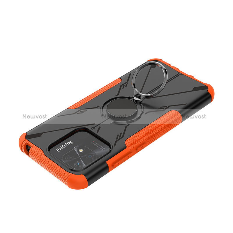 Silicone Matte Finish and Plastic Back Cover Case with Magnetic Finger Ring Stand JX1 for Xiaomi Redmi 10 India