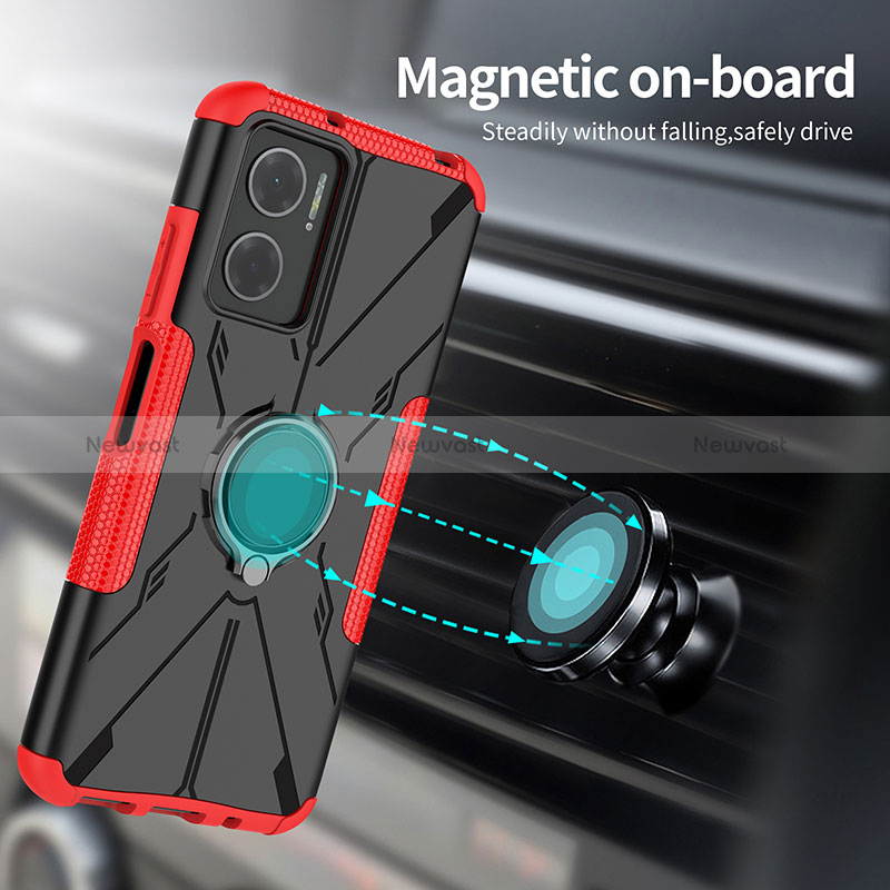 Silicone Matte Finish and Plastic Back Cover Case with Magnetic Finger Ring Stand JX1 for Xiaomi Redmi 11 Prime 5G