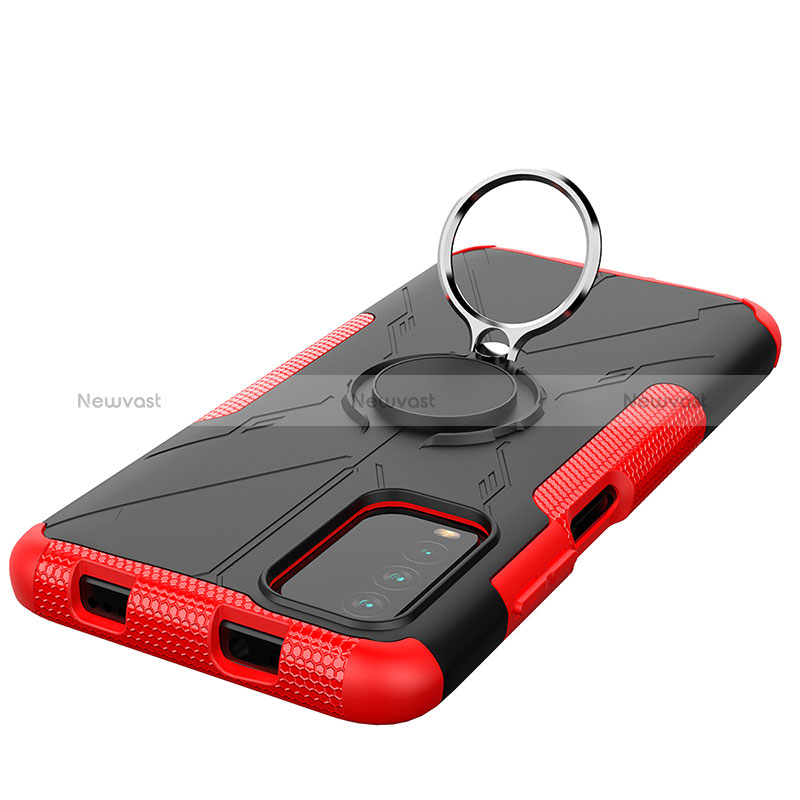 Silicone Matte Finish and Plastic Back Cover Case with Magnetic Finger Ring Stand JX1 for Xiaomi Redmi 9 Power