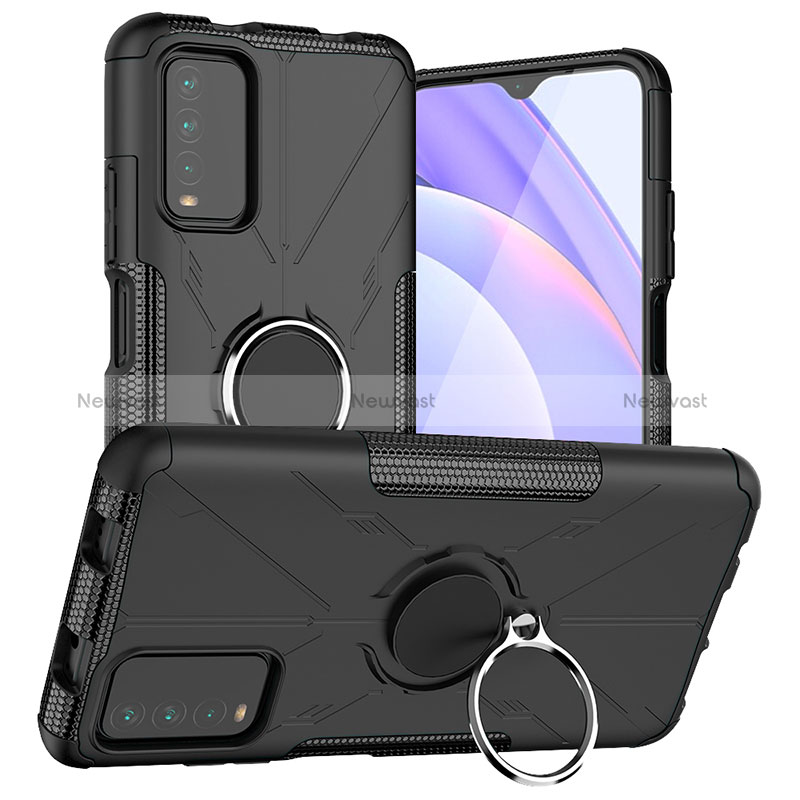 Silicone Matte Finish and Plastic Back Cover Case with Magnetic Finger Ring Stand JX1 for Xiaomi Redmi 9 Power