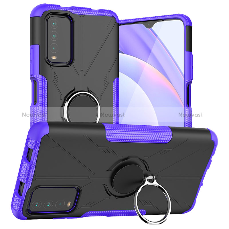 Silicone Matte Finish and Plastic Back Cover Case with Magnetic Finger Ring Stand JX1 for Xiaomi Redmi 9 Power