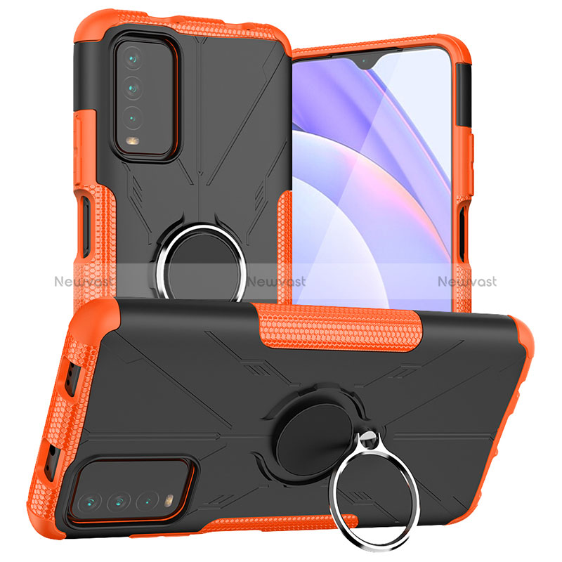 Silicone Matte Finish and Plastic Back Cover Case with Magnetic Finger Ring Stand JX1 for Xiaomi Redmi 9 Power