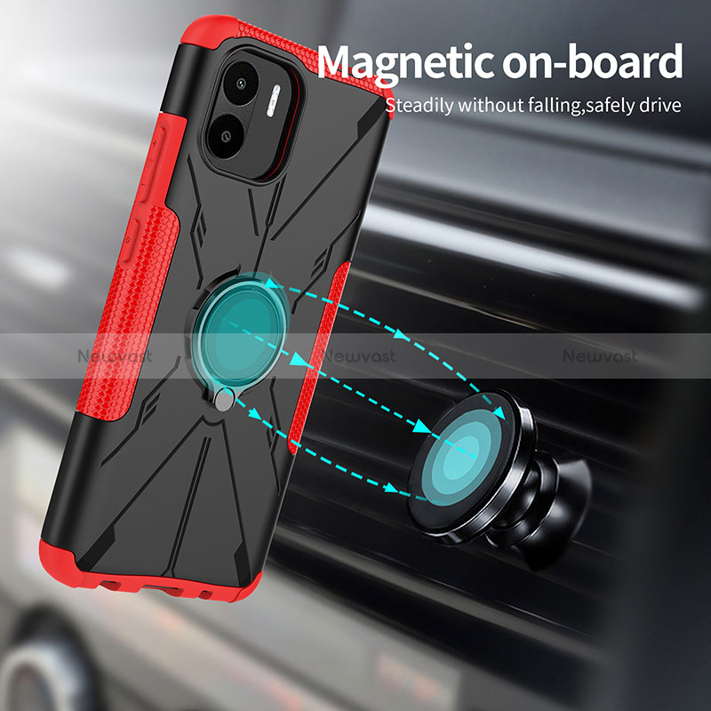 Silicone Matte Finish and Plastic Back Cover Case with Magnetic Finger Ring Stand JX1 for Xiaomi Redmi A2 Plus