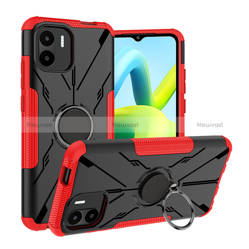 Silicone Matte Finish and Plastic Back Cover Case with Magnetic Finger Ring Stand JX1 for Xiaomi Redmi A2 Plus