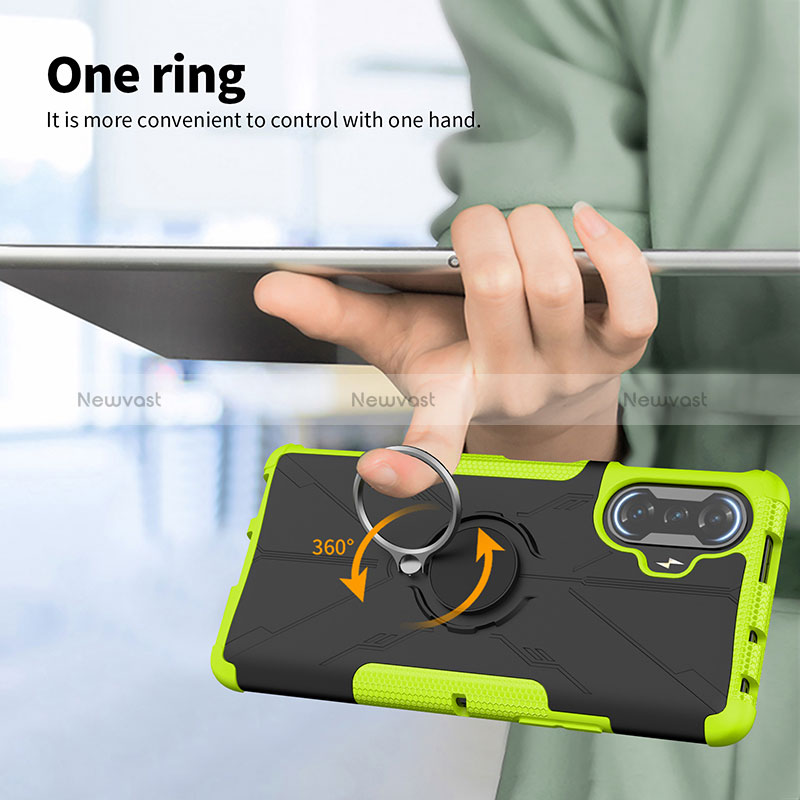 Silicone Matte Finish and Plastic Back Cover Case with Magnetic Finger Ring Stand JX1 for Xiaomi Redmi K40 Gaming 5G