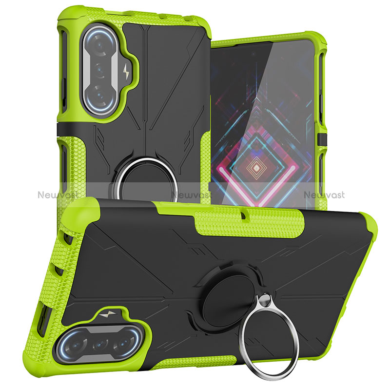 Silicone Matte Finish and Plastic Back Cover Case with Magnetic Finger Ring Stand JX1 for Xiaomi Redmi K40 Gaming 5G