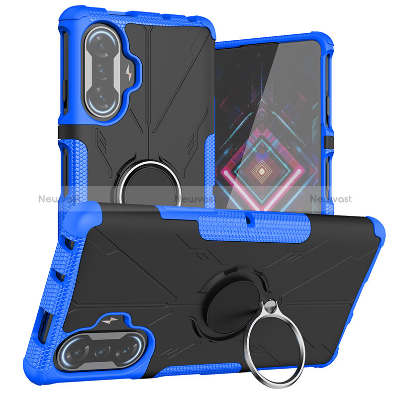 Silicone Matte Finish and Plastic Back Cover Case with Magnetic Finger Ring Stand JX1 for Xiaomi Redmi K40 Gaming 5G