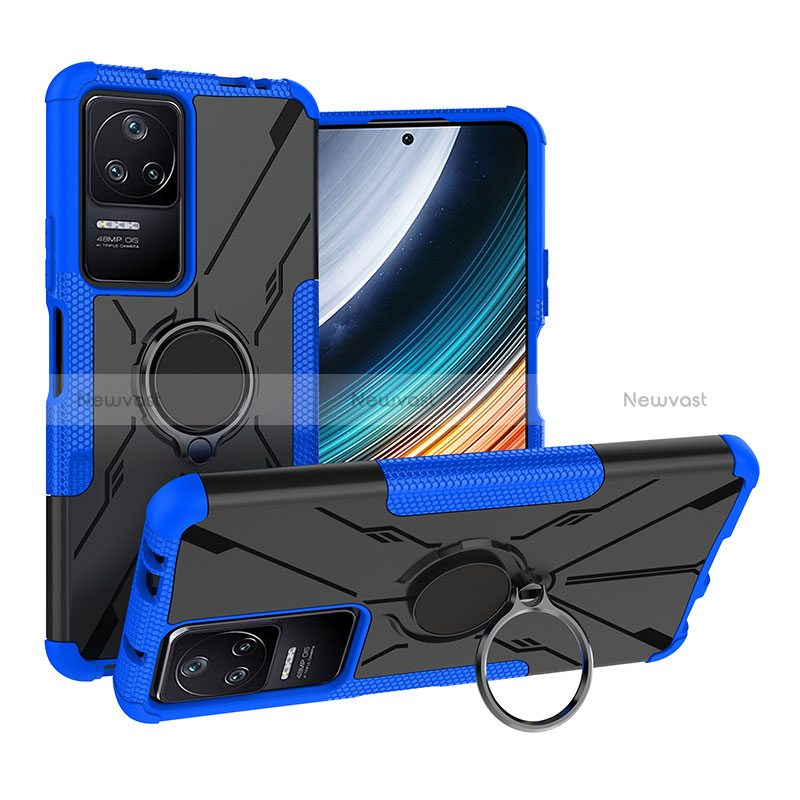 Silicone Matte Finish and Plastic Back Cover Case with Magnetic Finger Ring Stand JX1 for Xiaomi Redmi K40S 5G